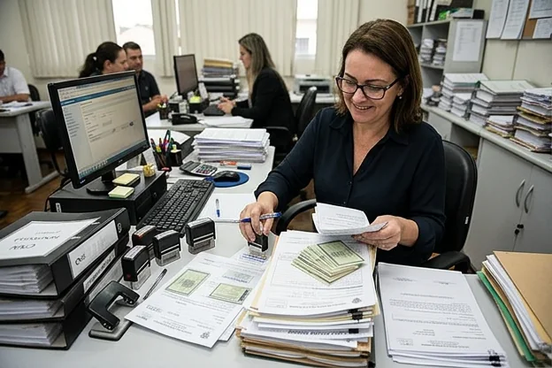 Despachante avaliando documentos para renovação de CNH.